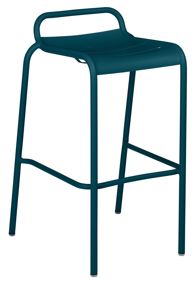 Blauer Luxembourg Barhocker von Fermob für den Außenbereich, aus Metall, mit Rückenlehne.